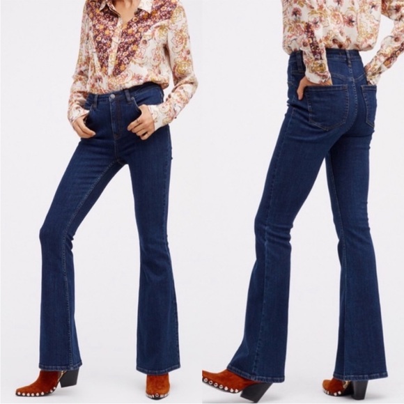 Free People Mallisson Dark Wash Flare Jeans Size 27 - Picture 2 of 11